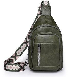 NWT Leather Crossbody Bag, Anti-Theft, Retro-Green